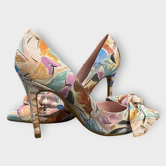 Ted Baker London Rymiiah Multicolor Art Print Court Heels w/ Bow Womens size 7.5 - Picture 7 of 12